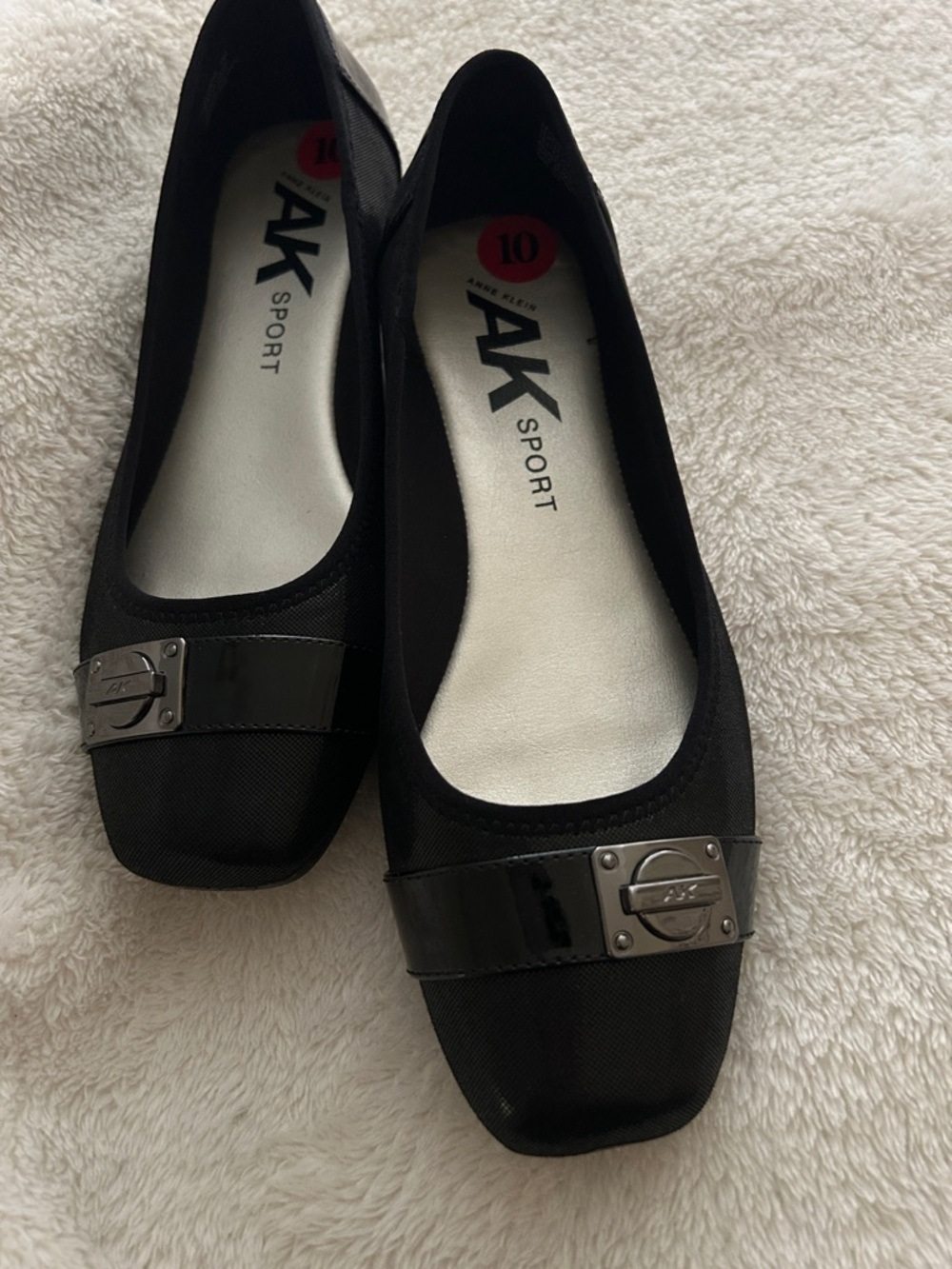 Anne Klein Black Ballet Flats with Silver Turn-Lock Detail - Picture 3 of 5